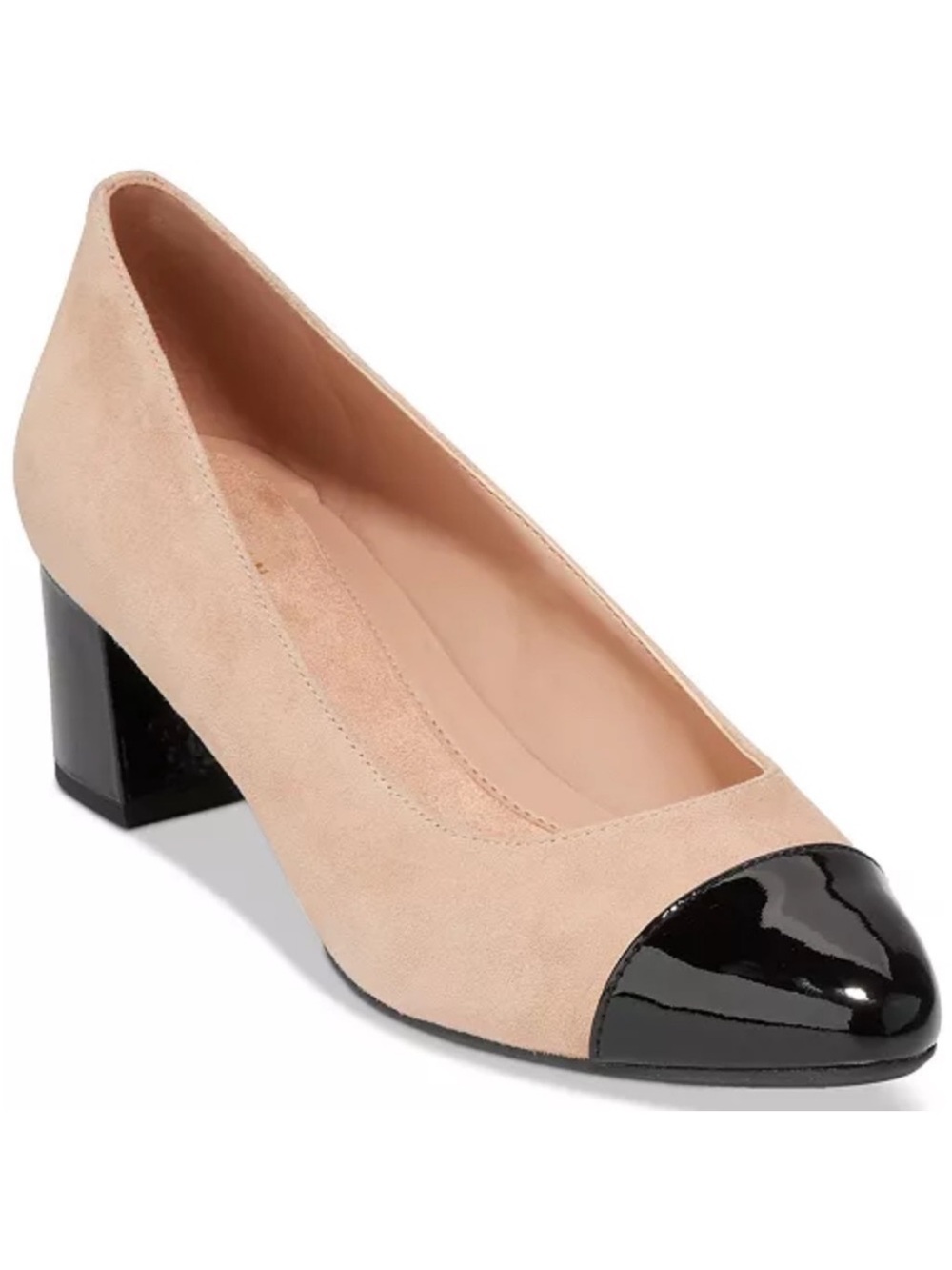 Cole Haan Beige Suede Flats with Black Patent Cap Toe